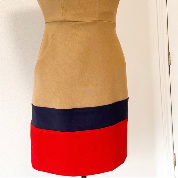 Shoshanna Camel Double Crepe Color block Trina Dress - Picture 6 of 15